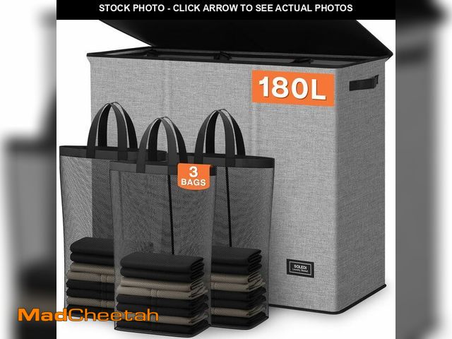 Lot 74-14052995 - SOLEDI 180L Laundry Hamper 3 Section, Extra Large Laundry Hamper with Lid, Dirty Clothes Hamper with...
