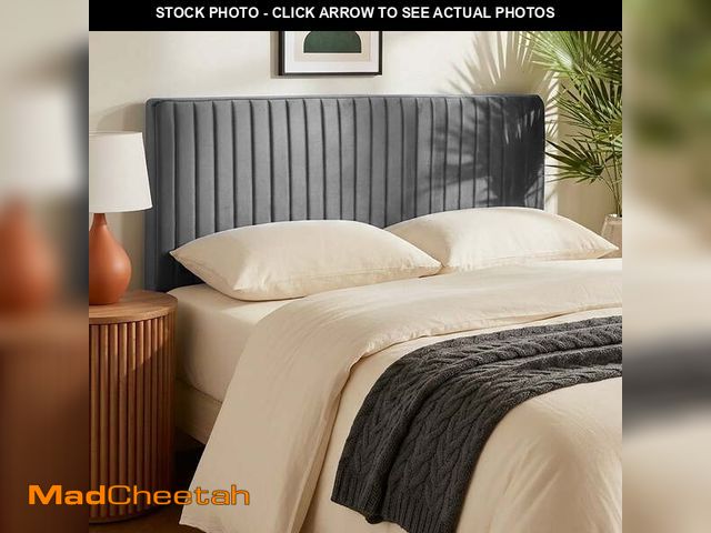 Lot 74-14354301 - Virtu King Headboard No Tools Required Peel and Stick Upholstered Velvet Bed Headboard Only, Gray - ...