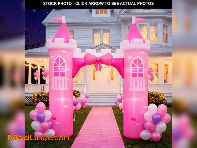 Lot 74-14339812 - Sotiff 10ft Princess Inflatables Arch Decoration Blow-up Pink Castle Outdoor Decor with Built-in LED...