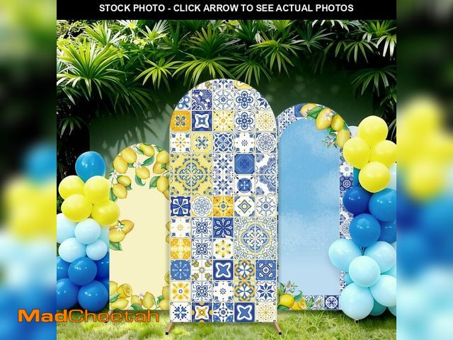 Lot 74-14263683 - 3 Pcs Mediterranean Amalfi Coast Arch Backdrop Cover 4Ft 5Ft 6Ft Blue Yellow Capri Lemon Fitted Roun...