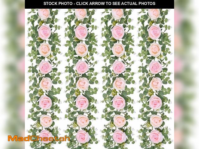 Lot 74-13568325 - Dolicer 4Pcs 26 Ft Artificial Eucalyptus Garlands with Flowers - 8 Roses, Faux Floral Greenery Garla...