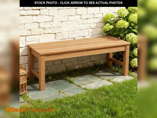 Lot 74-13821581 - Eongdn 4 ft. Outdoor Patio All-Weather Fade Resistant Plastic Backless Garden Bench Ottoman in Teak ...