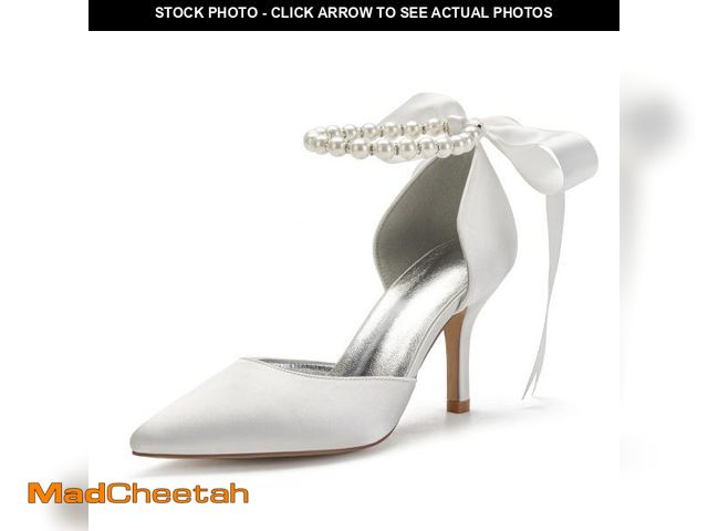 Lot 74-12123232 - Women's Pearl Ivory Wedding Shoes for Bride High Heels Pointed Toe Bridal Shoes Satin Prom Party Dre...