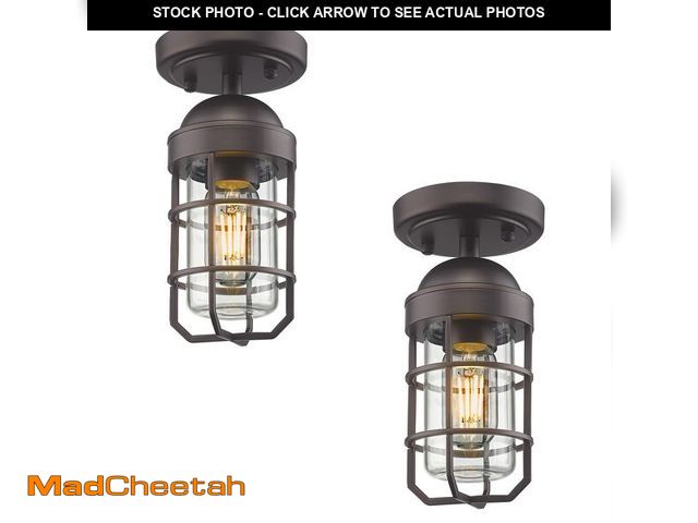Lot 74-12602430 - Emliviar 2 Pack Farmhouse Semi Flush Mount Ceiling Lights, Small Ceiling Lights for Porch, Clear Tem...