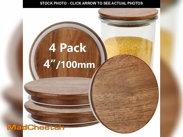 Lot 74-14472290 - 4 Pack Lids for Weck Jars 100mm Opening Acacia Tulip Glass Jar Lid with Silicone Airtight Jar Wooden...