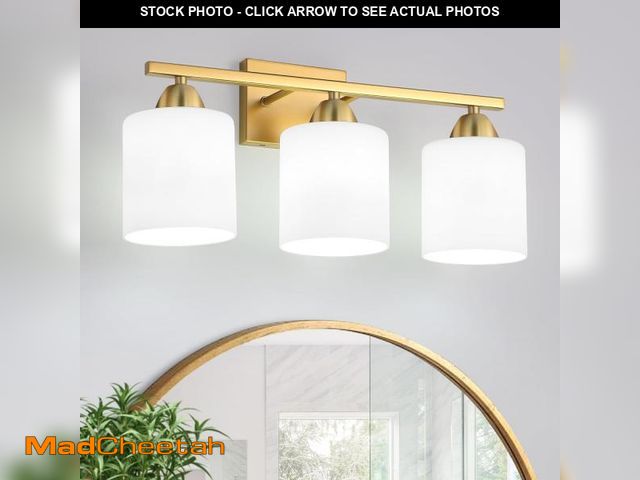 Lot 74-12508856 - SOGOTING 3-Light Rustproof Bathroom Vanity Light Fixture Over Mirror, Brushed Gold Light with Milky ...