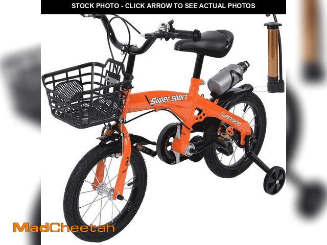 Lot 74-12800484 - 18" Kids Bike with Training Wheels, Height Adjustable Kids Bicycle with Basket/Water Bottle, Birthda...