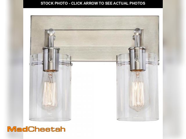 Lot 74-12255374 - (MISSING HARDWARE ) Hampton Bay Regan 12.75 in. 2-Light Brushed Nickel Vanity Light with Clear Glass...