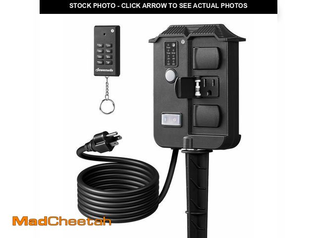 Lot 74-14266296 - DEWENWILS Outdoor Power Stake Timer Waterproof, 6 Grounded Outlets, 6FT Extension Cord, 100FT Wirele...