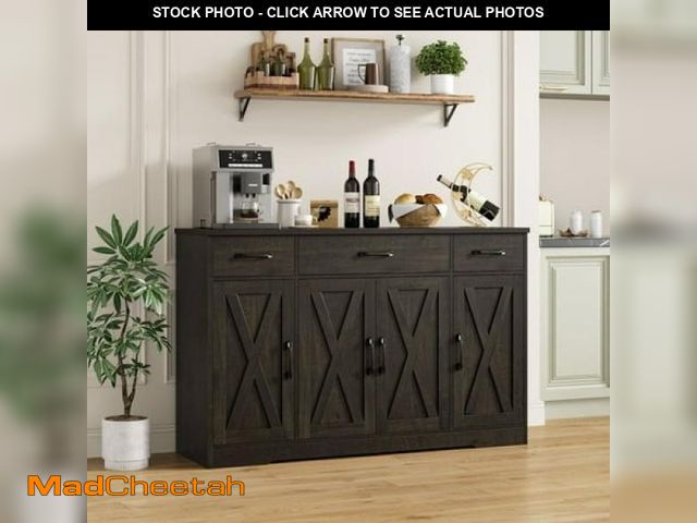 Lot 74-12378112 - Homfa Farmhouse Kitchen Sideboard  4-Doors 3-Drawers Wood Buffet Cabinet with Adjustable Shelves  Br...