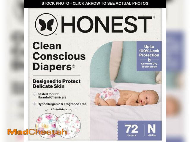 Lot 74-14302938 - The Honest Company Comfort Dry Disposable Daytime Diapers for Sensitive Skin, Hypoallergenic, Rose B...