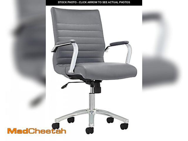 Lot 74-12157525 - Leather Office Chair - Ergonomic Adjustable Height Computer Desk Chair with Flip-Up Armrests, Mid-Ba...