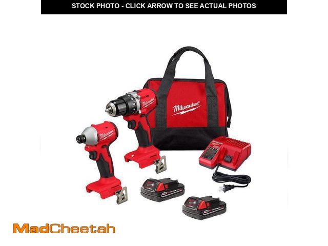 Lot 74-13135434 - Milwaukee M18 18V Lithium-Ion Brushless Cordless Compact Drill/Impact Combo Kit (2-Tool) w/(2) 2.0 A...