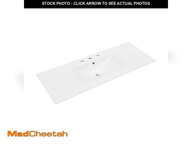 Lot 74-12109399 - Ceramic Vanity Top 48 inch with Three Faucet Holes, 47.56"D x 18.31"W x 7.06"H, White - UNUSED