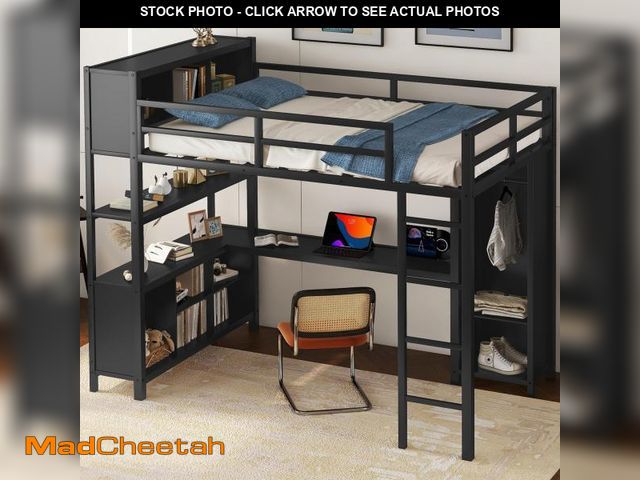 Lot 74-12161499 - *SEE DETAILS* Full Size Loft Bed with Wardrobe and Storage Cubes, Heavy Duty Loft Bed with Desk, Sto...