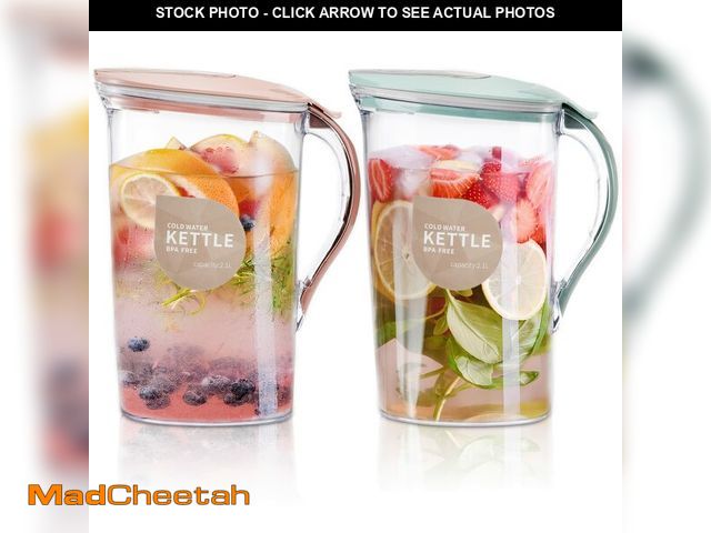 Lot 74-14207480 - Coloch 2 Pack 2 Quart Plastic Water Pitcher with Flip Top Spout Lid, Half Gallon Clear Slim Water Co...
