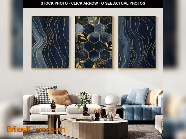 Lot 74-14144917 - BACJUOPLDArt Blue and Gold Abstract Canvas Wall Art Abstract Geometric Posters Blue Marble Painting ...