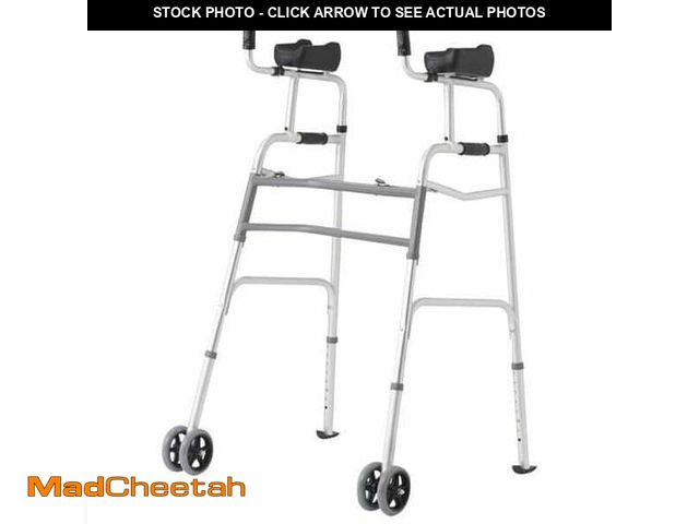 Lot 74-13803082 - Medline Upright Folding Walker with 5" Wheels, Junior - UNUSED
