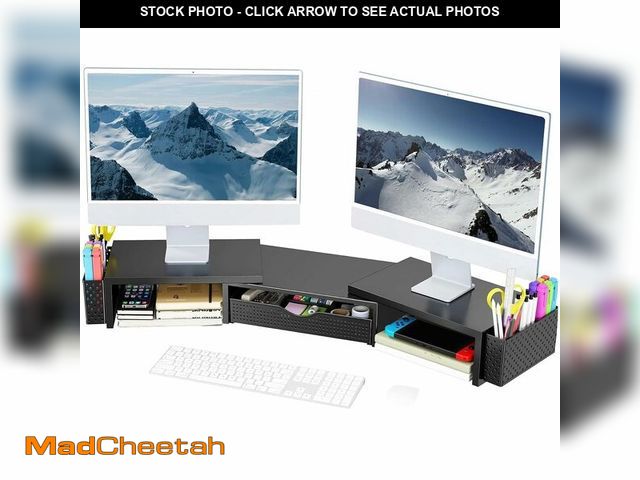 Lot 74-12717292 - Spacrea Metal Desk Organizers and Accessories, Dual Monitor Stand Riser with Drawer and 2 Pen Holder...