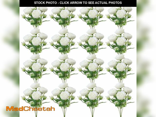 Lot 74-14338046 - Ovveroche 16 Pack White Peonies Artificial Flowers, Fake Silk Hydrangea Bouquet for Bridal Wedding H...