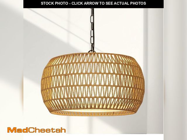 Lot 74-14347644 - Chousza Rattan Farmhouse Chandelier Light Fixtures, 5-Lights Boho Large Pendant Light, Hand Woven La...