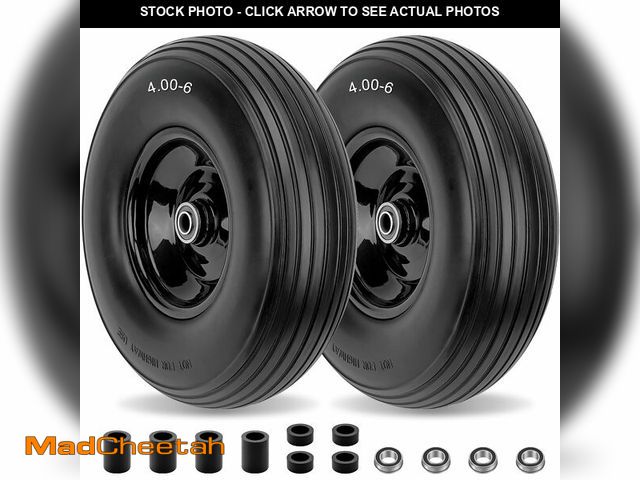 Lot 74-14293798 - 4.00-6 Flat-Free Solid Tire and Wheel 13" Wheelbarrow Tire by Cenipar With 3/4" &amp; 5/8" Grease Bu...