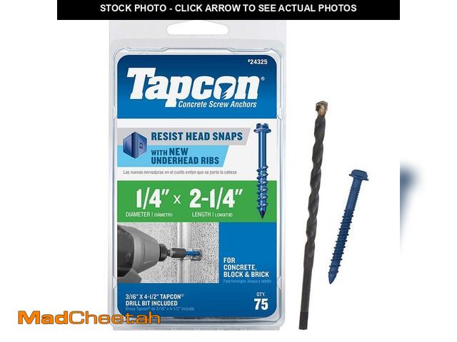 Lot 74-12777645 - (AS PICTURED, MAY BE INCOMPLETE) Tapcon 1/4 in. x 2-1/4 in. Hex-Washer-Head Concrete Anchors - UNUSE...