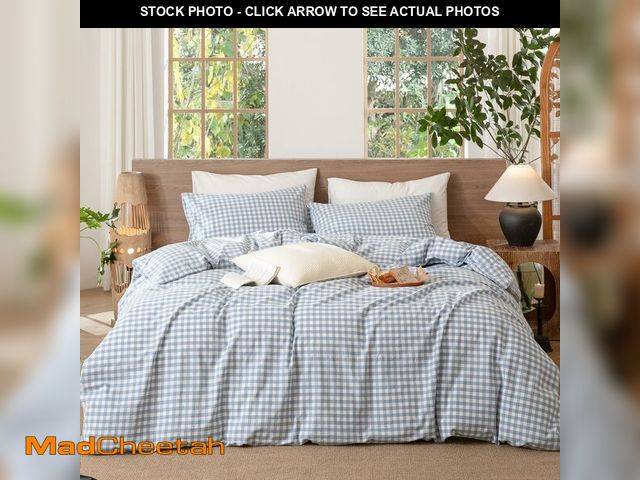 Lot 74-13546174 - MooMee Gingham Duvet Cover Set 100% Washed Cotton Linen Like Textured Breathable Durable Soft Comfy ...