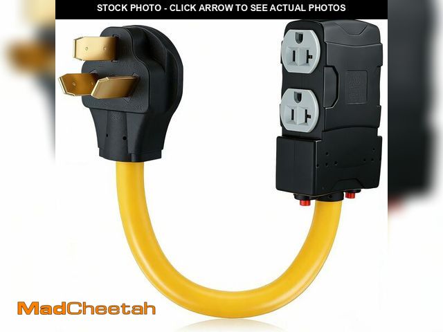 Lot 74-14153639 - Tellegloww 1.8 FT 220 to 110 Adapter NEMA 10-50P to 4X 5-20R/15R with 20 Amp Circuit Breaker, 220/25...