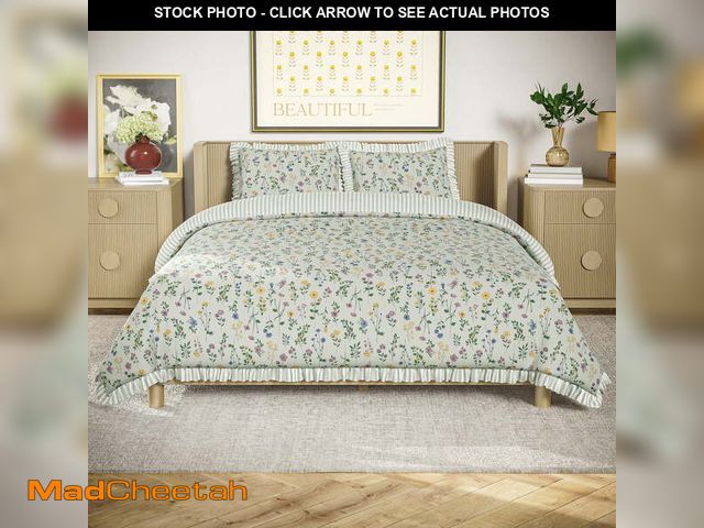 Lot 74-12686514 - Beautiful 100% Cotton Botanical 3-Piece Sage Green Comforter Set, Full/Queen by Drew Barrymore - UNU...