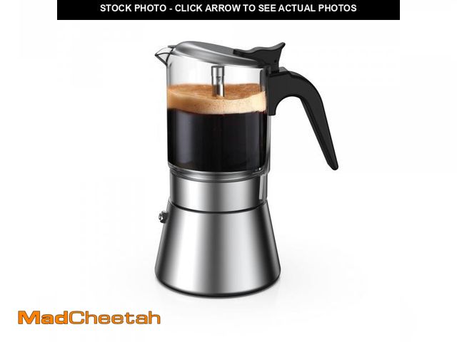 Lot 74-11983965 - SIXAQUAE Moka Induction Stovetop Espresso Maker,Crystal Glass-top &amp; Stainless Steel Espresso Mok...
