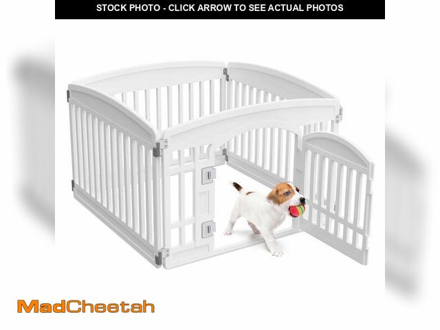 Lot 74-14288244 - edx Dog Playpen, 4-Panel 24" Foldable Pet Pen with Door, Indoor/Outdoor Puppy Pen, Customizable, Whi...