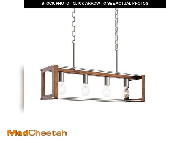 Lot 74-13000714 - KICHLER Chatwin 30.6 in. 4-Light Brushed Nickel with Auburn Stained Farmhouse Island Linear Chandeli...