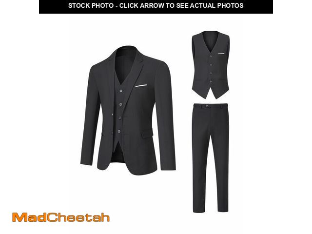 Lot 74-14266233 - DEETRUST Men's Suit 3 Piece Slim Fit Suit Set, Two Button Solid Jacket Vest Pants with Tie, Men Tuxe...