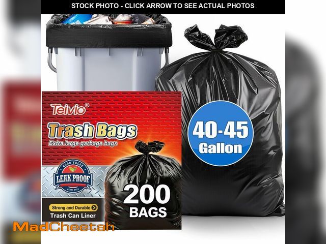 Lot 74-13966003 - Teivio Large Black Trash Bags 40-45 Gallon 200 Counts Multipurpose Trash Bags,39,40,42,44,45 Gal,Hea...