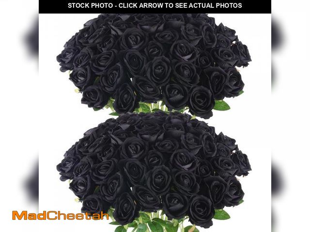Lot 74-12216442 - Hananona 50 Pcs Artificial Roses in Bulk, Fake Velvet Silk Roses Realistic Black Roses for Wedding C...
