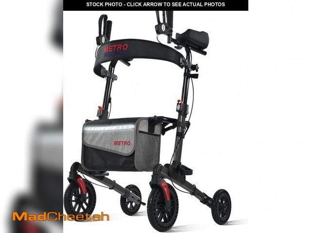 Lot 74-12399972 - Metro Mobility Rollator Walker with Seat for Seniors, Foldable Lightweight Rolling Walker, 10" Big F...