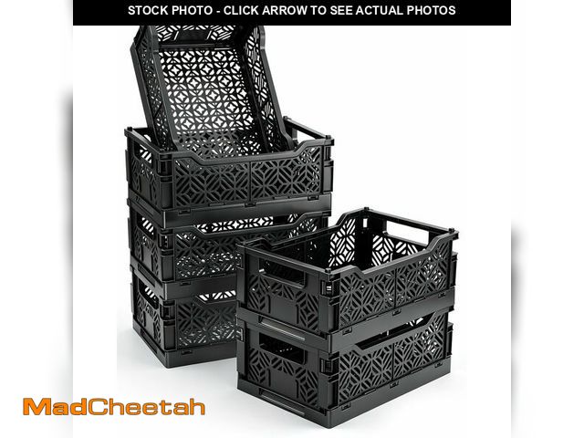 Lot 74-14377437 - 6-Pack Collapsible Plastic Storage Baskets, Stackable Bins with Label Slots - USED