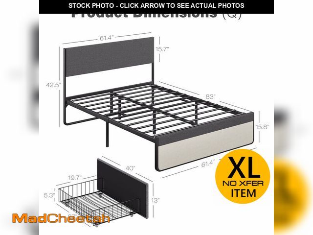 Lot 74-12658645 - Garvee Queen Bed Frame + Storage Drawers + Upholstered Headboard + Steel Slats Support + Noise-Free ...