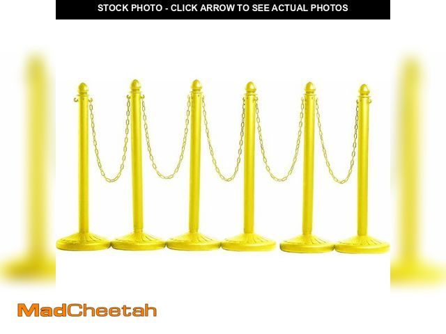 Lot 74-14348913 - Montour Line Plastic Stanchion Yellow 2.5 Inch Diameter with 50 Foot Chain, 6-Pack, Crowd Control Ba...