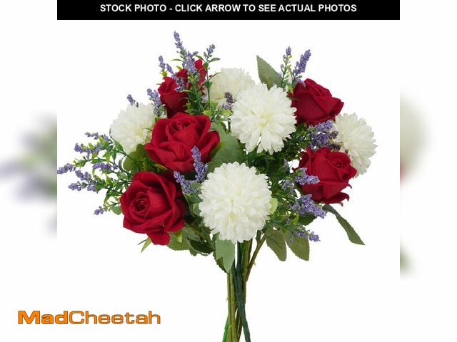 Lot 74-14297946 - HO2NLE Artificial Flowers Fake Flower Bouquet with Red Rose Chrysanthemums Flowers Silk Floral Arran...