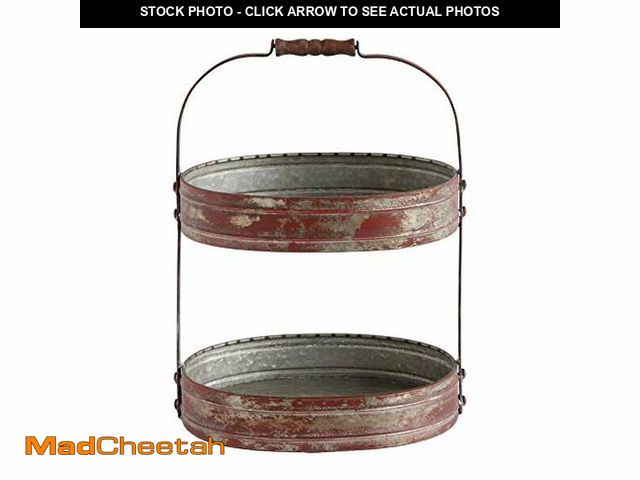 Lot 74-12760436 - Red Metal Oval 2 Tier Tray with Handle - UNUSED