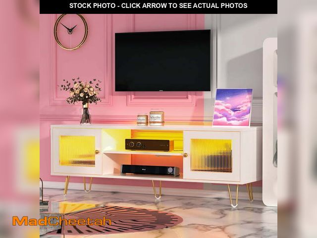 Lot 74-13765843 - Behost Modern TV Stand for 65 Inch TV with LED Light &amp; Power Outlets, Entertainment Center TV Ca...