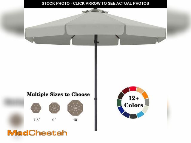 Lot 74-12679631 - ABCCANOPY 10ft Outdoor Market Hand Push Patio Umbrella With Hanging Edge,12+Colors, Light Gray - UNU...