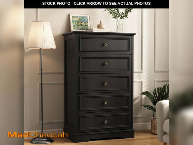 Lot 74-14324923 - 5 Drawer Dresser for Bedroom, Retro Wood Storage Cabinet with Antique Bronze Round Handles, Vintage ...