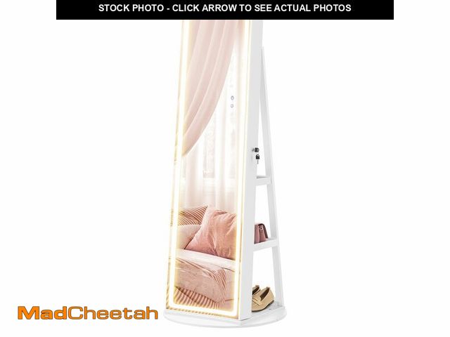 Lot 74-14610141 - (MISSING HARDWARE) SONGMICS LED Mirror Jewelry Cabinet Standing, Adjustable Lights, Lockable - USED