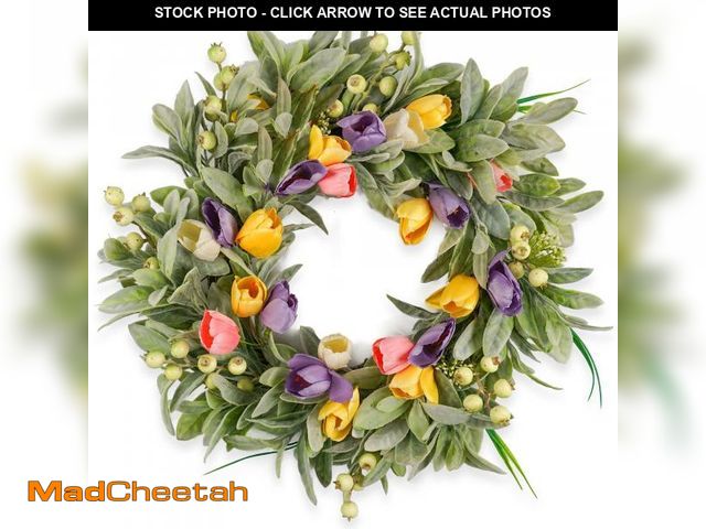 Lot 74-11551262 - HomeKaren Tulip Spring Wreaths for Front Door 22 Inch, All Season Floral Wreath for Outdoor Indoor F...