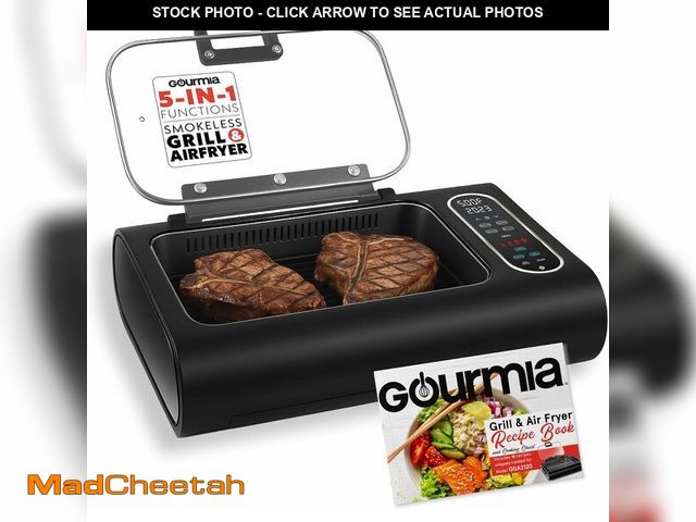 Lot 74-13927093 - Gourmia Smokeless Indoor Grill - Air Fryer Combo with Smoke Extractor, 5 Cooking Presets, Grill, Air...