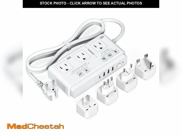 Lot 74-13539246 - 220V to 110V Voltage Converter, TESSAN Universal Travel Adapter with 4 USB Charger (1 USB C), 3 AC S...