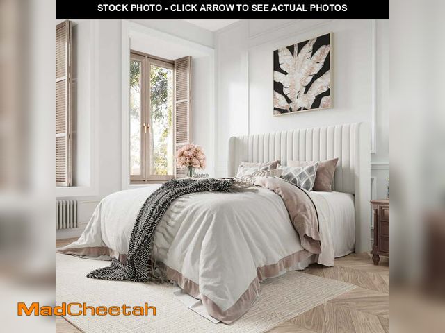 Lot 74-13111994 - Amolife Full Size Velvet Upholstered Bed with Wingback Headboard, Off-white - UNUSED